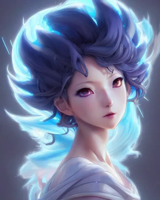 Image similar to character concept art of an anime thunderstormy cloud goddess of lightning | | cute - fine - face, pretty face, realistic shaded perfect face, fine details by stanley artgerm lau, wlop, rossdraws, james jean, andrei riabovitchev, marc simonetti, and sakimichan, seoul, south korea, trending on artstation