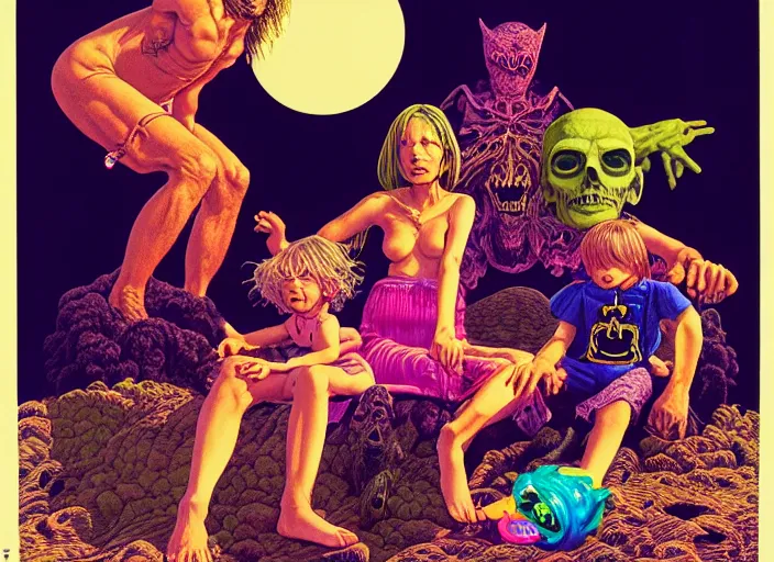 Image similar to photo of dadcore occult wizards and momcore witches on vacation, by richard corben by william eggleston, fujifilm velvia 5 0. masterpiece. intricate, hyper realism, high detail, octane render, unreal engine, 8 k, by katsuhiro otomo, full body character drawing, clean ink detailed line drawing, intricate detail, extremely detailed.