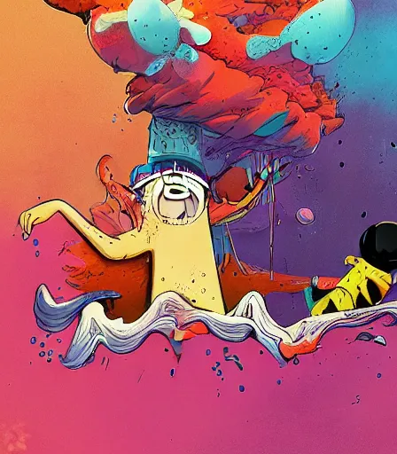 Image similar to Tim Burtons style Adventure Time by Alex Pardee and Nekro and Petros Afshar, and James McDermott,unstirred paint, vivid color, cgsociety 4K