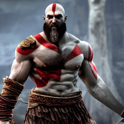 Image similar to photo of Kratos from god of war balling