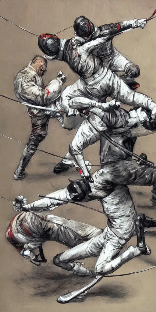 Image similar to oil painting scene from Fencing art by kim jung gi