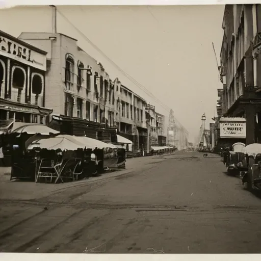 Image similar to city street at 1 9 3 0 s. low angle. old photo