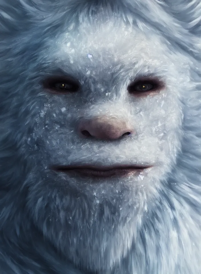 Image similar to a face portrait of a furry ice troll from skyrim, fantasy setting, beautiful face, serene colors, soft lighting, atmospheric, cinematic, moody, in the style of diego koi, gina heyer, luiz escanuela, art by alyssa monk, hyperrealism, rule of thirds, golden ratio, oil on canvas, 8 k