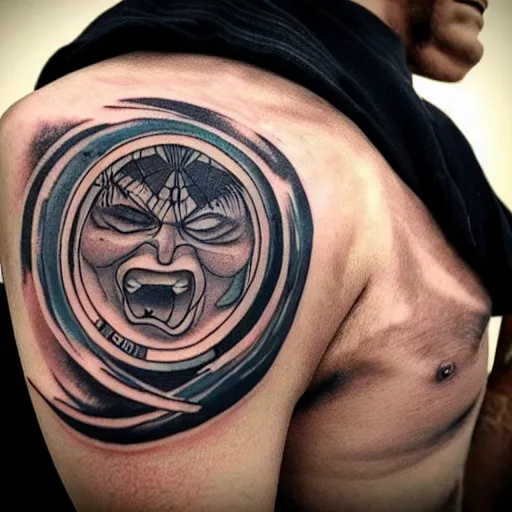 tattoo on a man's arm of Gojo Saturn from jiujitsu | Stable Diffusion |  OpenArt
