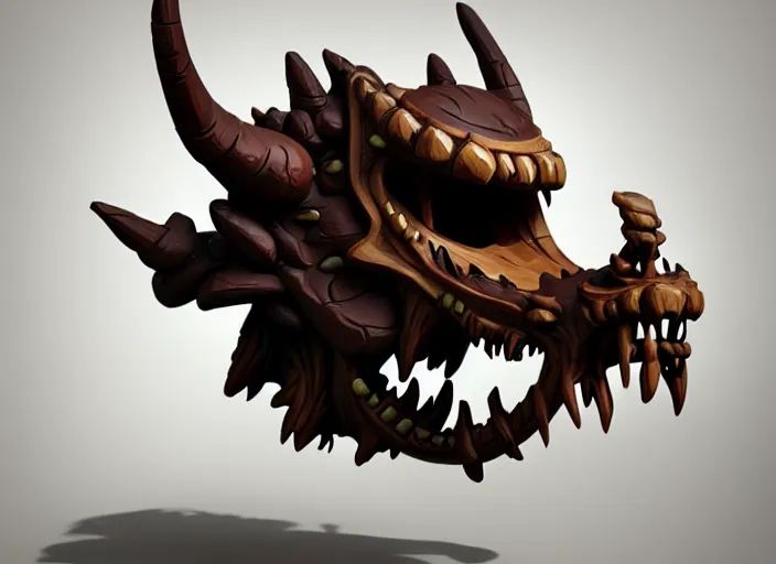 Image similar to brown wooden festeroot dragonskull treant head, stylized stl, 3 d render, activision blizzard style, hearthstone style, darksiders art style, greg rutkowski style