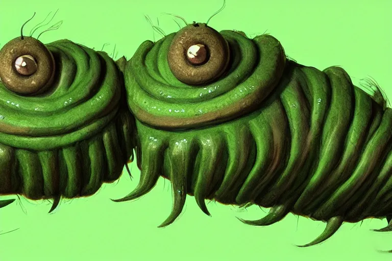 Prompt: symmetrical intricate murky clay cute hairy friendly green caterpillar worm character, in the style of craola, glossy, subsufrace scattering, highly detailed, digital painting, trending artstation, concept art, illustration, cinematic lighting, photorealism, epic, octane render