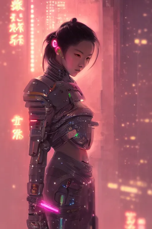 Image similar to portrait futuristic Samurai Girl, in future cyberpunk tokyo rooftop , ssci-fi, fantasy, intricate, very very beautiful, elegant, human anatomy, neon light, highly detailed, digital painting, artstation, concept art, smooth, sharp focus, illustration, art by tian zi and WLOP and alphonse mucha