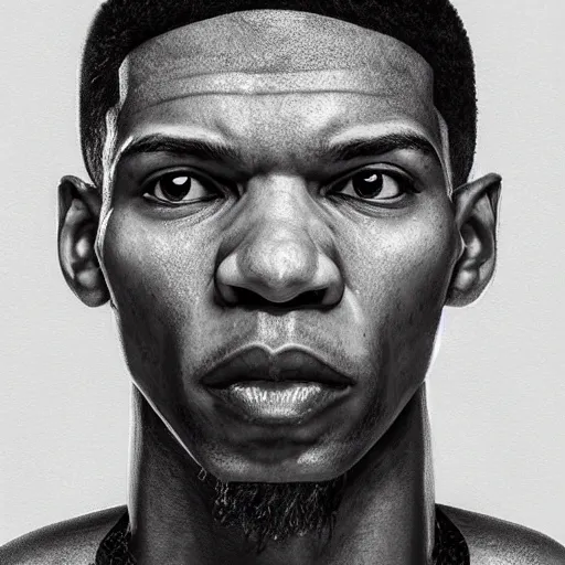 Image similar to giannis antetokounmpo, 3 d character art, wearing basketball jersey, symmetrical facial features, from arknights, hyper realistic, 4 k, rule of thirds, extreme detail, detailed drawing, trending artstation, realistic lighting, by alphonse mucha, greg rutkowski, short neck