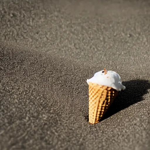 Image similar to detailed photograph of a levitating ice cream cone covered in hairy - legged brown recluse spiders