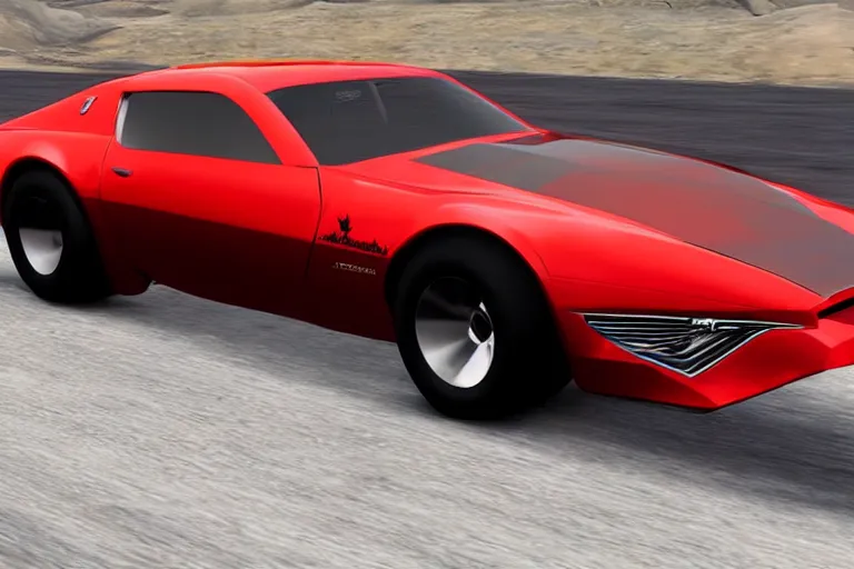 Image similar to updated sleek concept for a firebird trans am, cinematic, photoreal, by red dead redemption 2