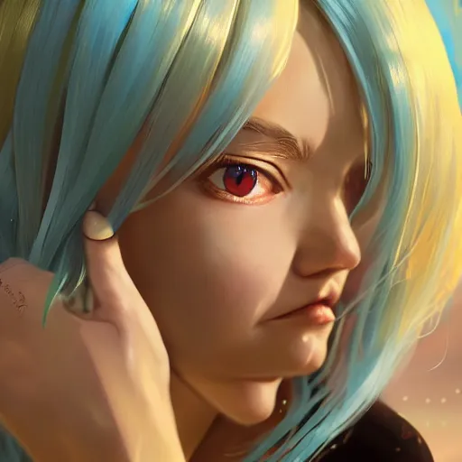 Prompt: ilya kuvshinov with long sky blue hair, gold eyes, professional digital painting, concept art, unreal engine 5, 8 k, cinematic, wlop, bubbles, tendrils in the background, art by greg rutkowski, pixiv art, junji ito, yoshitaka amano