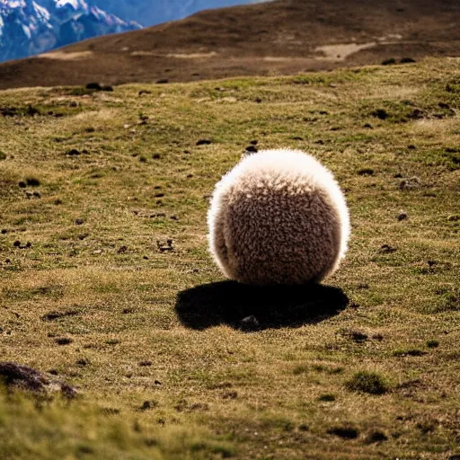 Image similar to a spherical alpaca on top of a mountain, photo, National Geographic, 8k