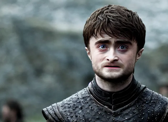 Prompt: daniel radcliffe as gelthinors in game of thrones, live action film, cinematic photo, clear hd image