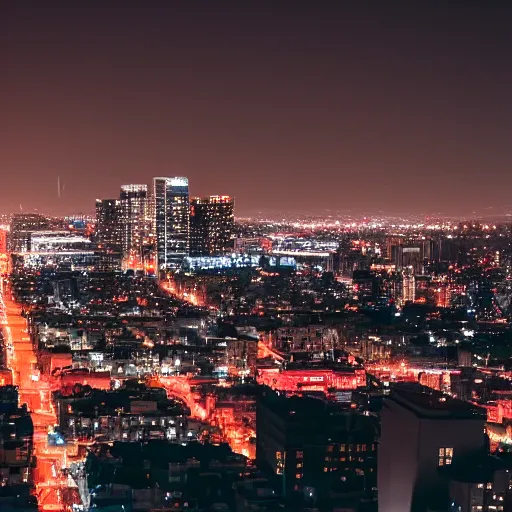 Image similar to a still of Barak Obama. Shallow depth of field. City at night in background, lights, colors ,studio lighting, mood, 4K. Profession photography