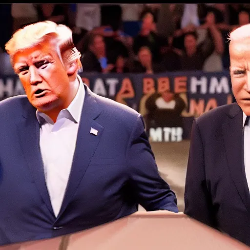 Image similar to comedy movie scene trump and biden boxing, 8 k,