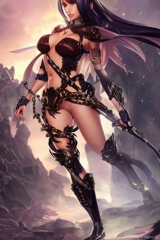 Image similar to Megan Fox in a blade and soul spinoff artbook rendered by the artist Taran Fiddler, Joe Madureira, Nadezhda Tikhomirova, Jiyun Chae, Lê Long, trending on Artstation by Hyung Tae Kim, artbook, Stanley Artgerm Lau, WLOP, Rossdraws , James Gurney