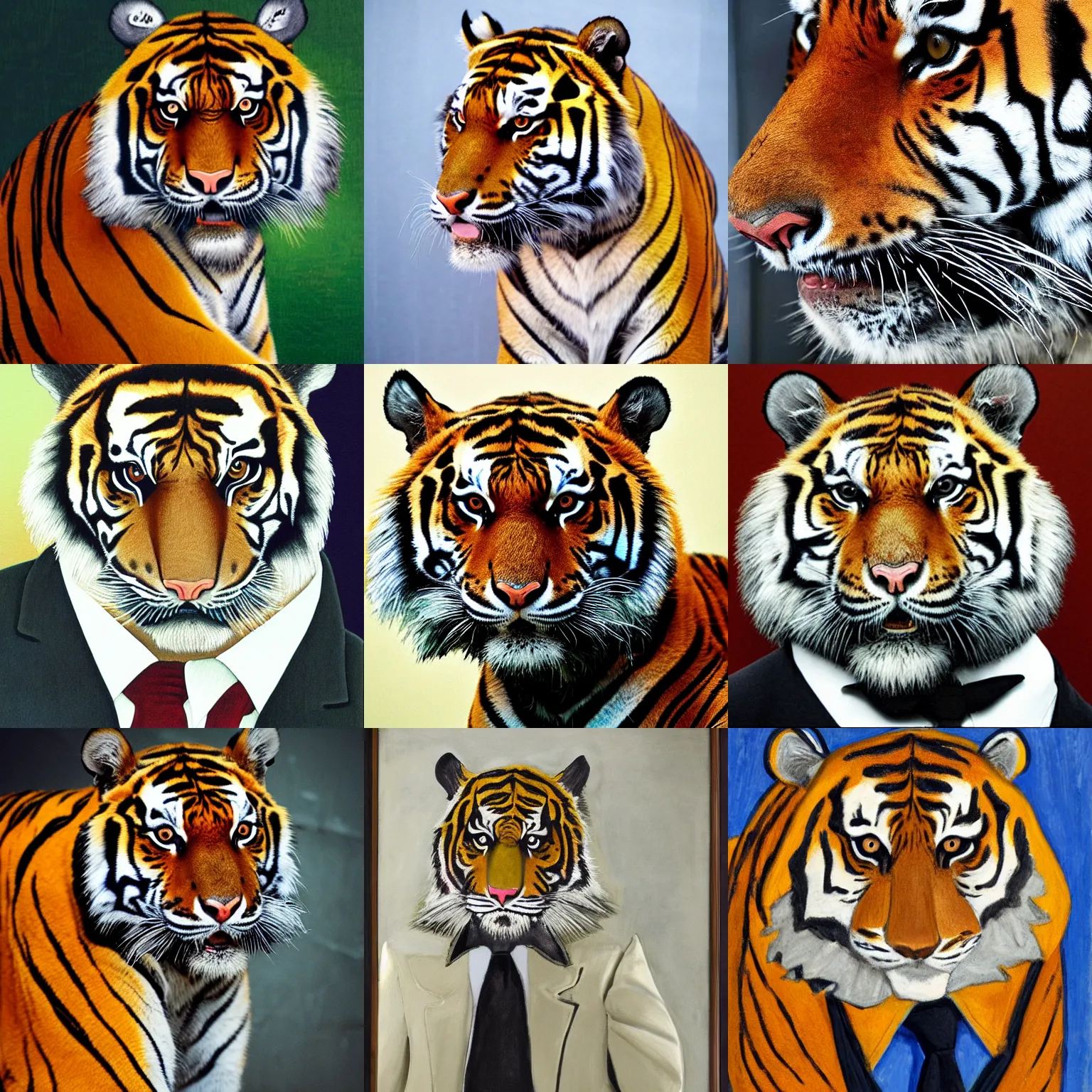 Prompt: portrait of a tiger dressed in a suit