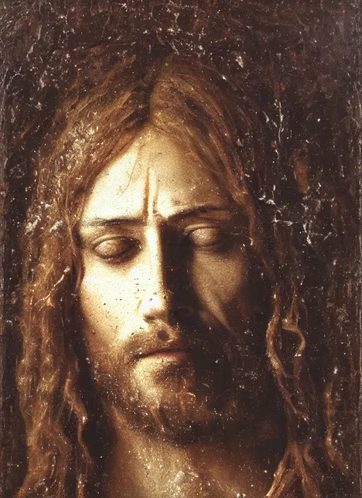 Image similar to portrait of Jesus Christ on the cross, by Nicola Samori, painting, 8k, high detail