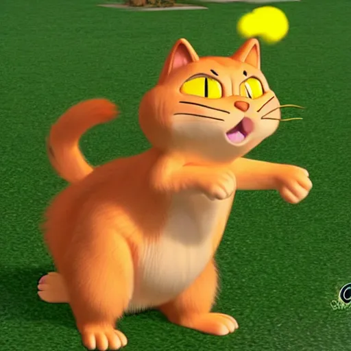 Image similar to garfield the cat as a pokemon, cgi