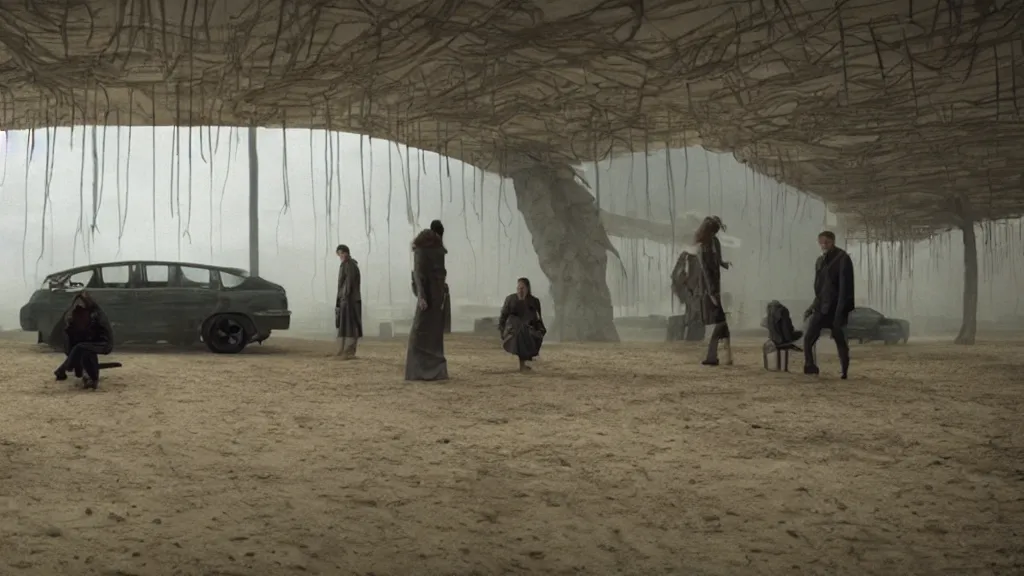 Image similar to the Corbin Project, film still from the movie directed by Denis Villeneuve with art direction by Salvador Dalí, wide lens