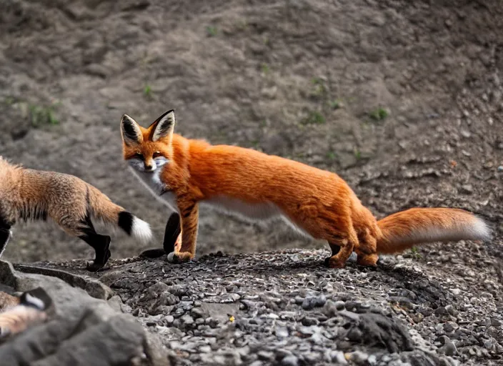 Image similar to a cat and a fox in a quarry 5 0 mm