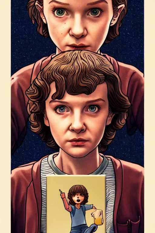 Image similar to eleven from stranger things making pancakes, animation pixar style, by pendleton ward, magali villeneuve, artgerm, rob rey and kentaro miura style, golden ratio, trending on art station