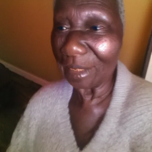 Image similar to my African grandma was taking a selfie in the living room and closed her eyes because the camera flash was too bright in her face