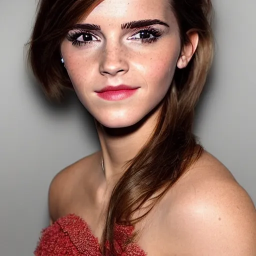 Image similar to a full - figure profile photograph of a woman who is a genetic combination of emma watson and kim kardashian