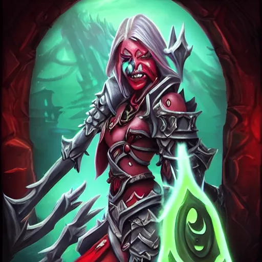 Prompt: Sylvanas with red skin, hearthstone art