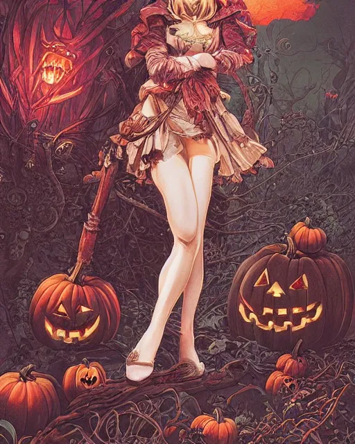 Image similar to a girl in a halloween costume, midshot single subject, ambient lighting, detailed, art poster by ayami kojima, makoto shinkai, kilian eng
