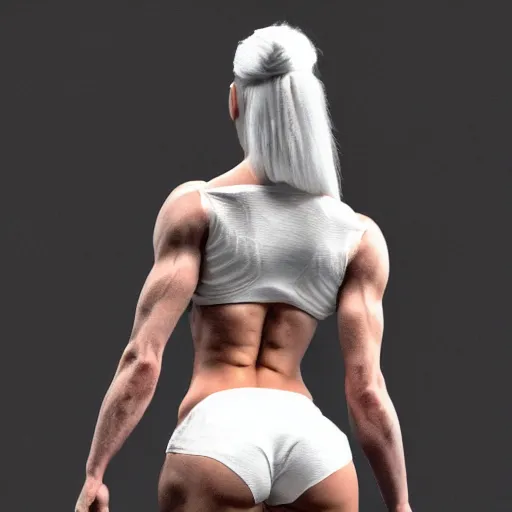 Prompt: photo of bodybuilder woman posing in white peignoir, ultra rendered extreme realism and detail, 8 k, highly detailed, realistic, photorealistic,