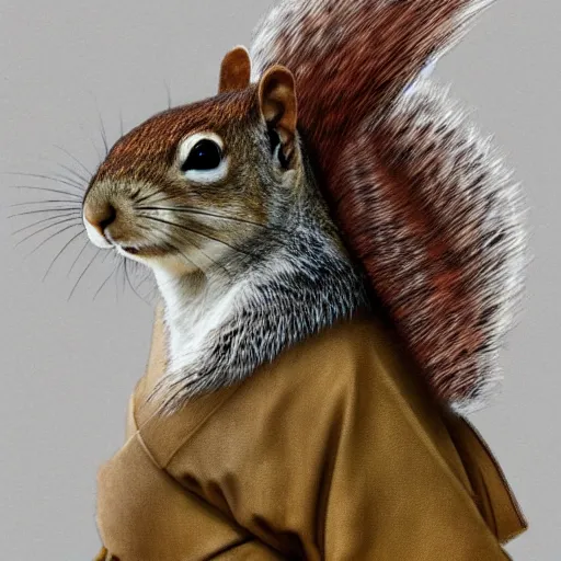 Prompt: a detailed character portrait of a squirrel samurai warrior from feudal kyoto, hyper real, intricate ultra realistic art,