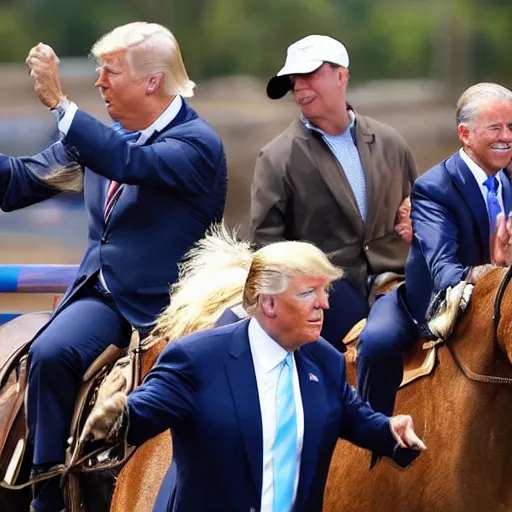 Image similar to joe biden and Donald trump riding a horse together