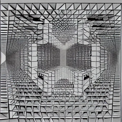 Prompt: massive, geometric, puzzle-like room, by MC Escher