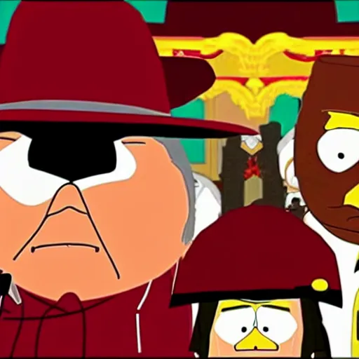 Prompt: a still of from blazing saddles crossover with south park