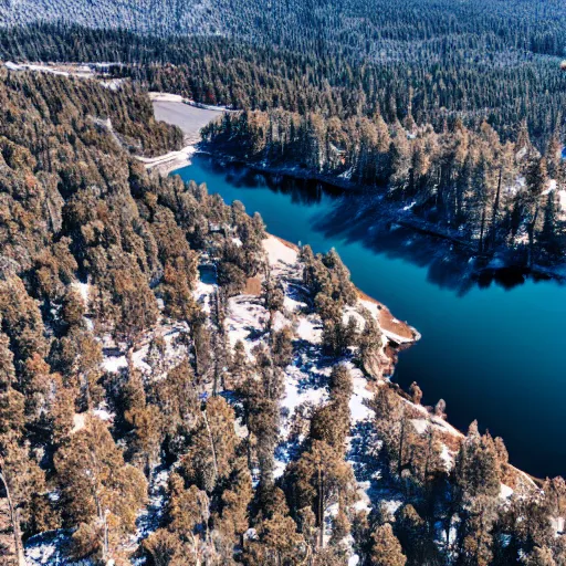 Image similar to Tilt Shift Photography, Big Bear Lake California, Ariel drone shot, 8k