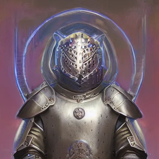 Image similar to medieval paladin knight armor, anthropomorphic shiba inu, kirlian photography field glowing, portrait art by donato giancola and greg rutkowski, realistic face, kirlian field, visible magnetic field, digital art, trending on artstation, symmetry