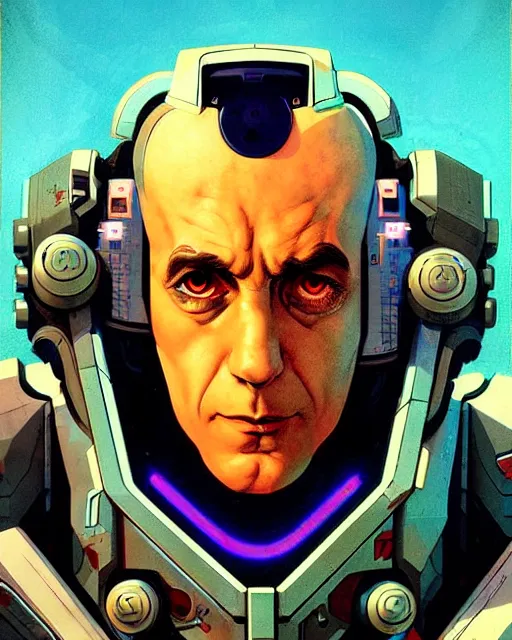 Prompt: sigma from overwatch, character portrait, portrait, close up, concept art, intricate details, highly detailed, vintage sci - fi poster, retro future, in the style of chris foss, rodger dean, moebius, michael whelan, and gustave dore