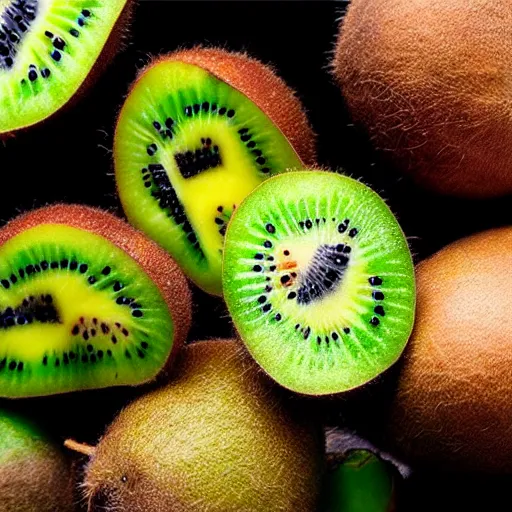 Prompt: Kiwi fruit, kiwi, bird, blended together