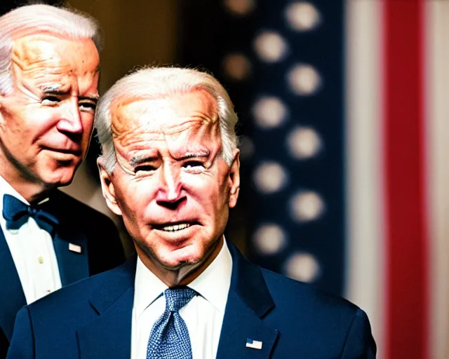 Image similar to president joe biden face to face with president joe biden, nikon 3 5 mm, photograph