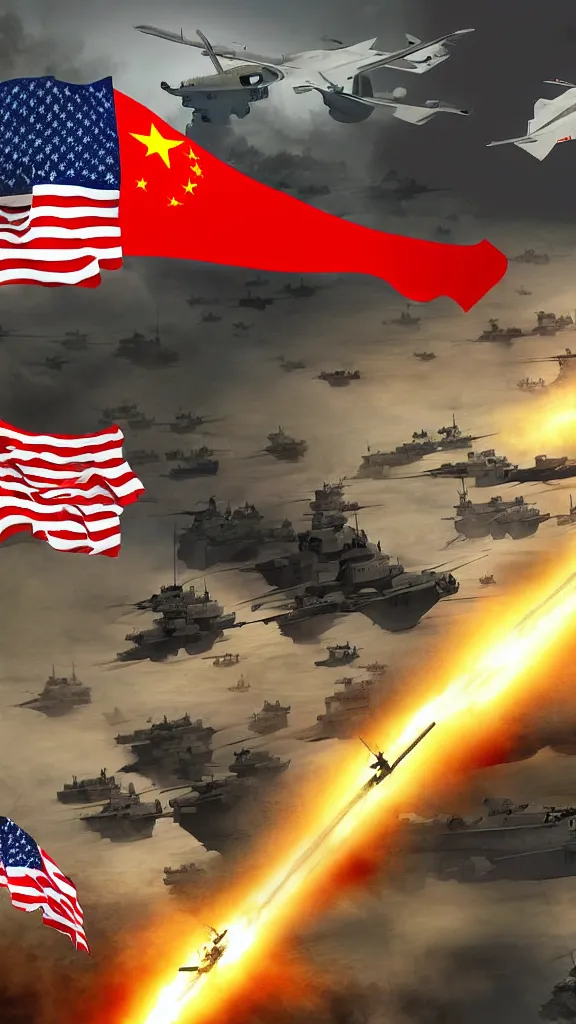 Prompt: usa going to war with china, digital art, 8 k, world war 3