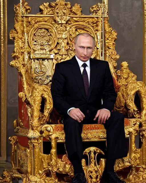 Image similar to A photo of vladimir putin the barbarian sitting on his throne, award winning photography, sigma 85mm Lens F/1.4, perfect faces