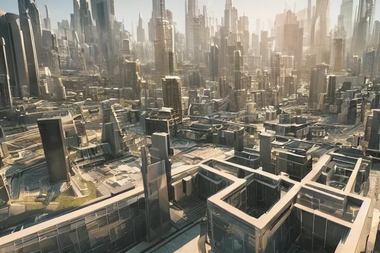 Image similar to rooftop view of a futuristic city highly detailed, photorealistic portrait, bright studio setting, studio lighting, crisp quality and light reflections, unreal engine 5 quality render