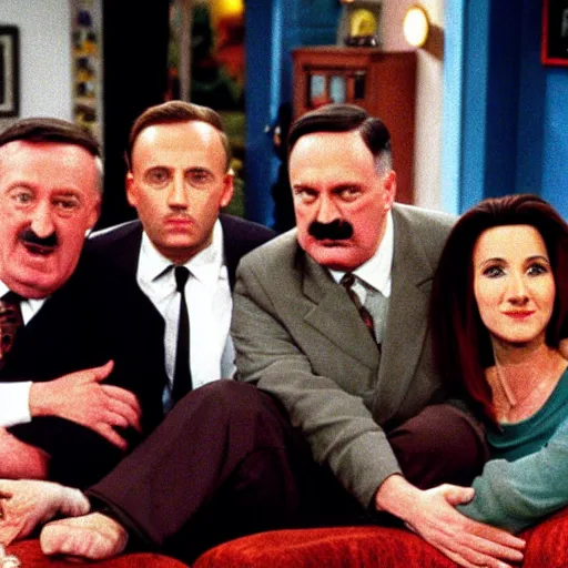 Prompt: A still of Hitler in the 1990s sitcom Friends