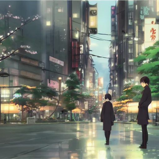 Prompt: Date in Tokyo, Anime concept art Makoto Shinkai