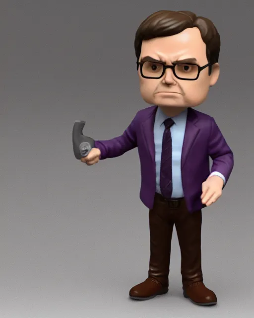 Image similar to full body 3d render of Dwight Schrute from the office as a funko pop, studio lighting, white background, blender, trending on artstation, 8k, highly detailed