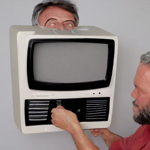 Image similar to a man with a retro tv set instead of a face