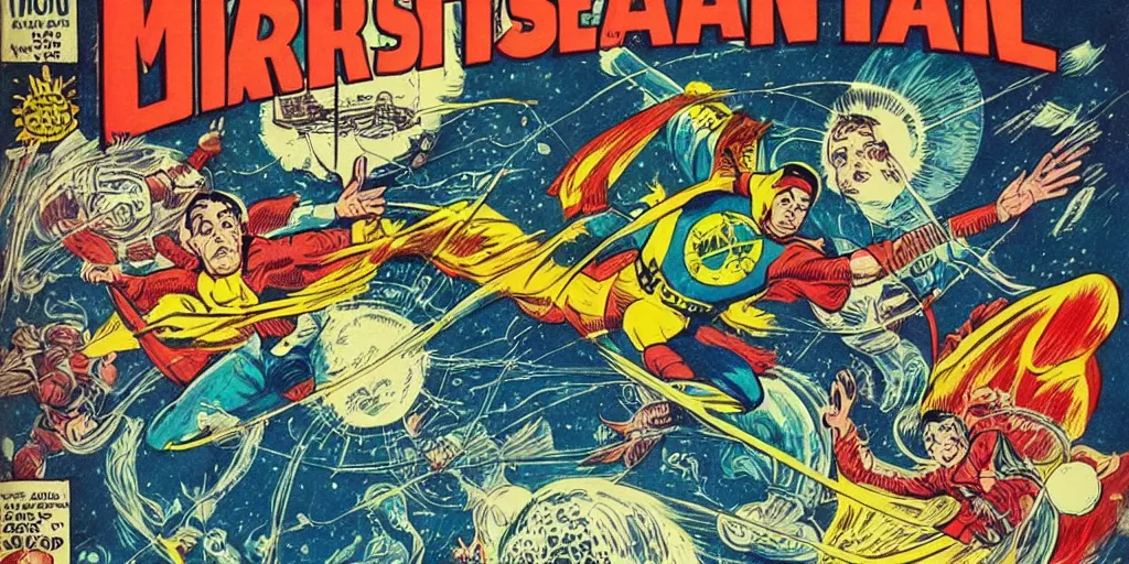 Image similar to a highly detailed beautiful portrait of marsman attacking earth, retro, vintage, comic book seventies