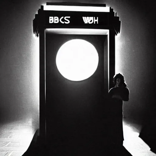 Prompt: a long shot, black & white studio photographic portrait of doctor who, dramatic backlighting, 1 9 7 3 photo from life magazine, color