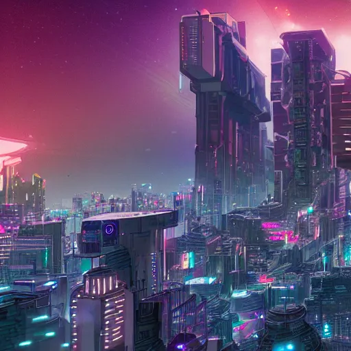 Prompt: asteroid with cyberpunk city on it